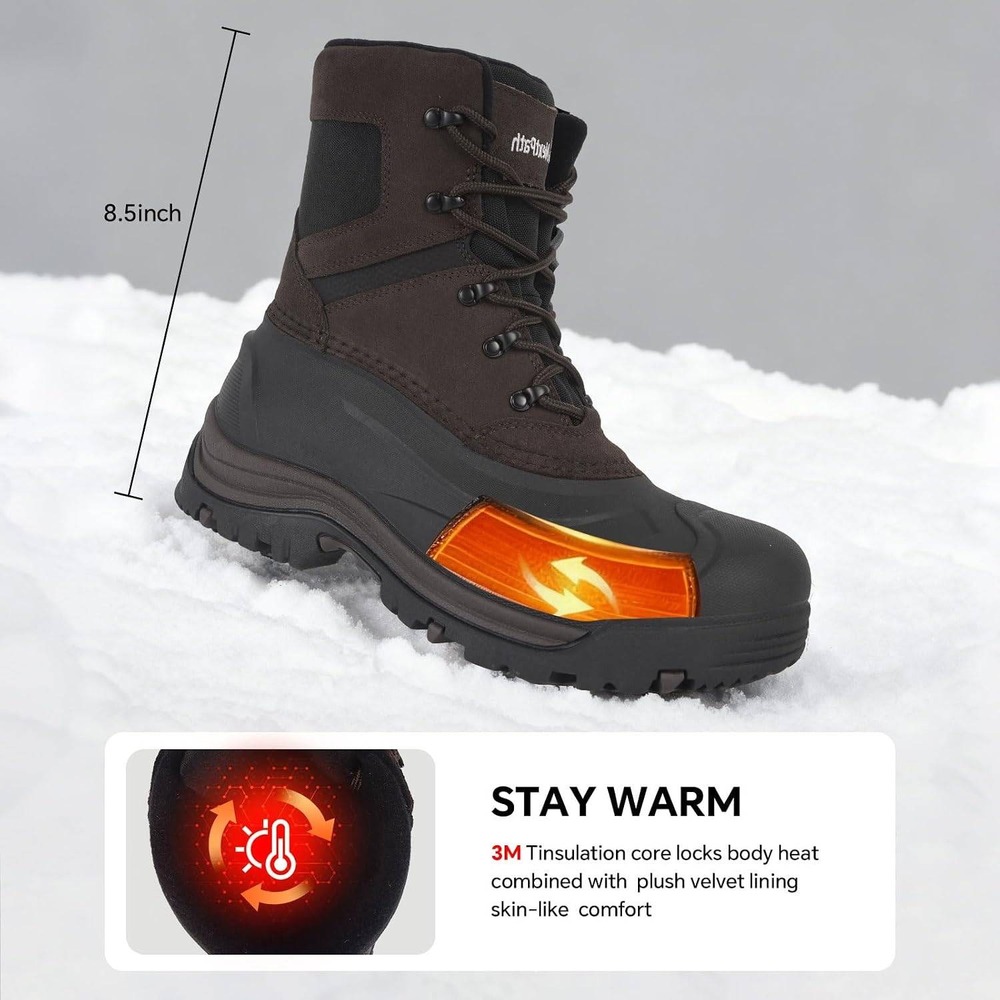 NextPath Mens 7 Waterproof Winter Snow Boots 3M Thinsulate Insulated Brown Black - Picture 8 of 12
